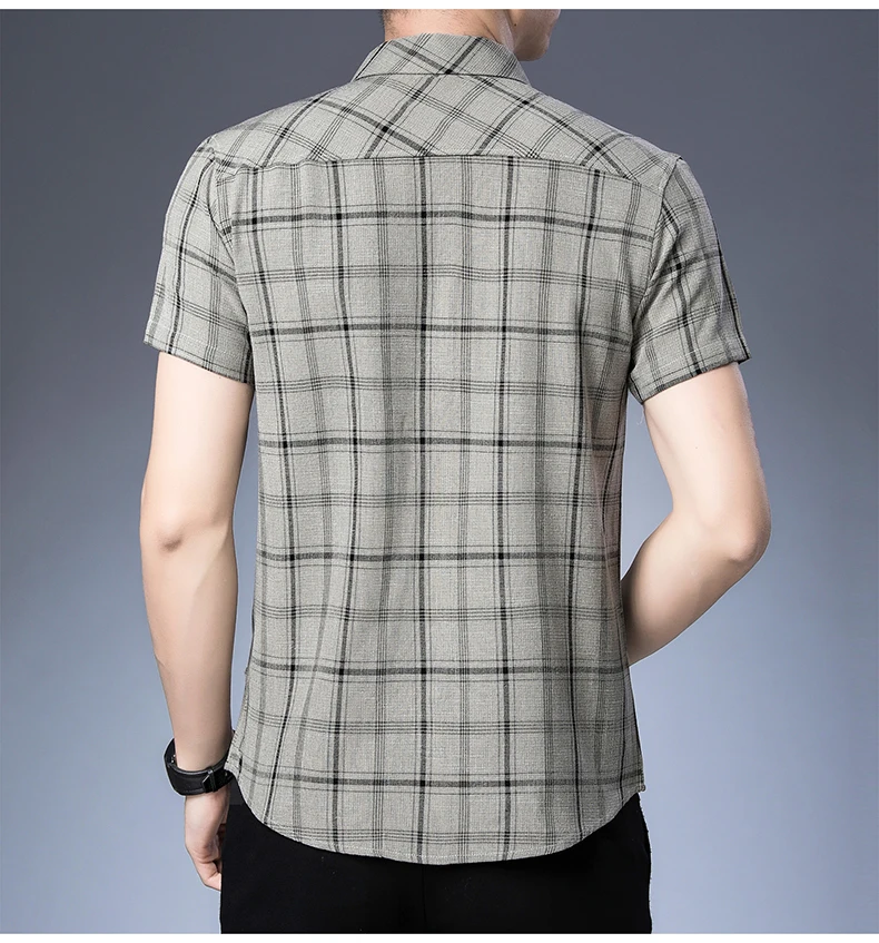 2019 брендовая Повседневная карман летом плед с коротким рукавом slim fit Мужчины рубашка уличной социальных рубашки мужские модные Джерси 32510