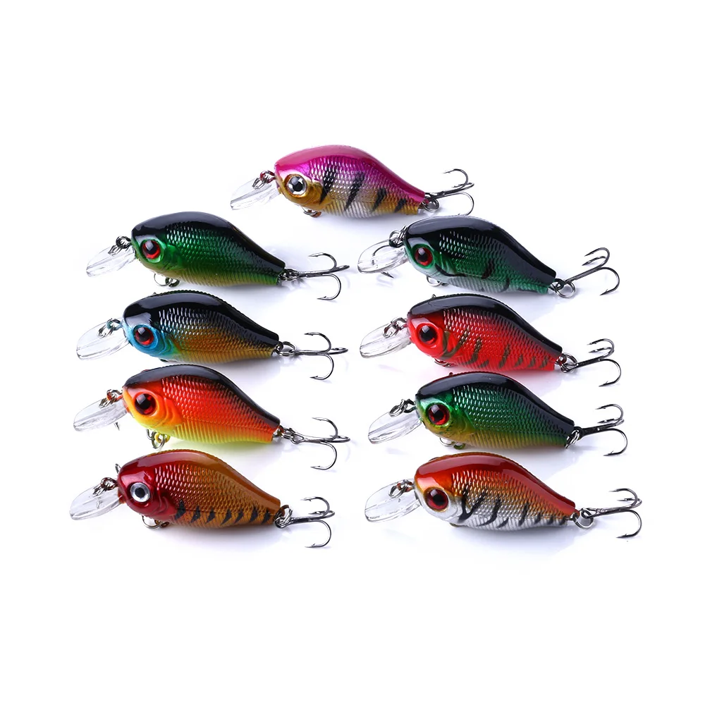9pcs 5.5cm 8g Hard Plastic Crank Baits 3D Fish Eye Minnow Fishing Lure
