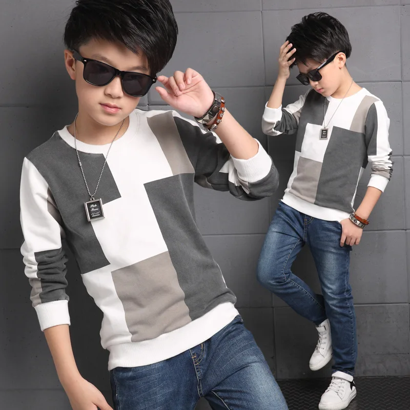 

Big Boys Long Sleeve T-Shirts 2018 Spring Children Shirts Kids Outerwear Boys Plaid Blouse Brand Kids Teenager Clothe Age 5-15 T