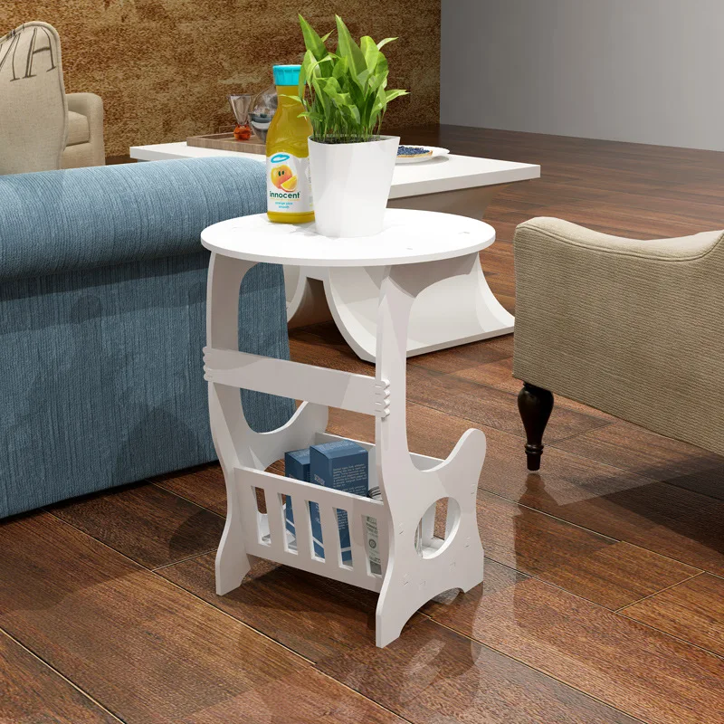 

Wood-Plastic Round Coffee Table Multifunction Modern Coffee Table DIY Installation& Waterpoof White Storage Rack