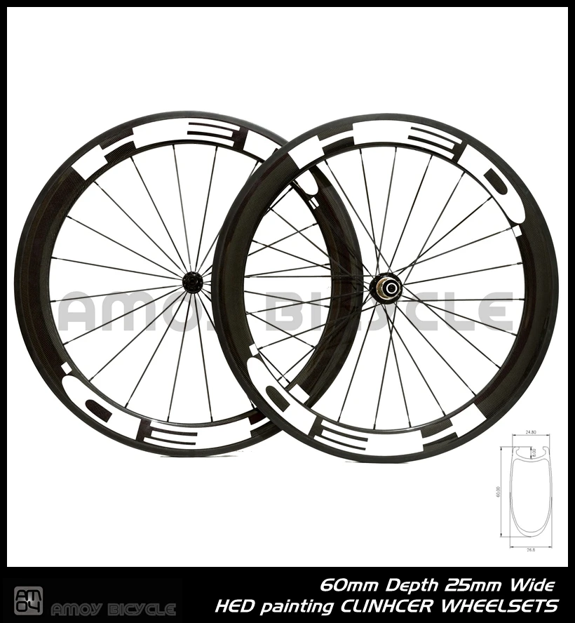 700c*25mm Width Hed Carbon Wheels White Road Bike Carbon Wheelset 60mm