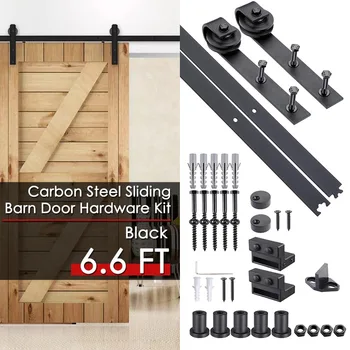 

Yescom 6.6 FT Carbon Steel Sliding Barn Door Hardware Kit Track Rail Roller Set Black Country Style for Wooden Wall