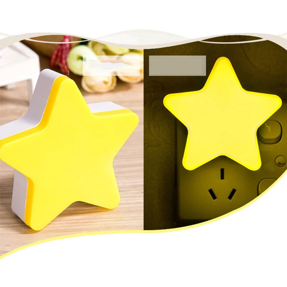 

US EU Plug Star Shaped Night Light Socket Lamp Wall Lamp Light Sensor Night Light Children's Room Home Decor Pentagram Lamps