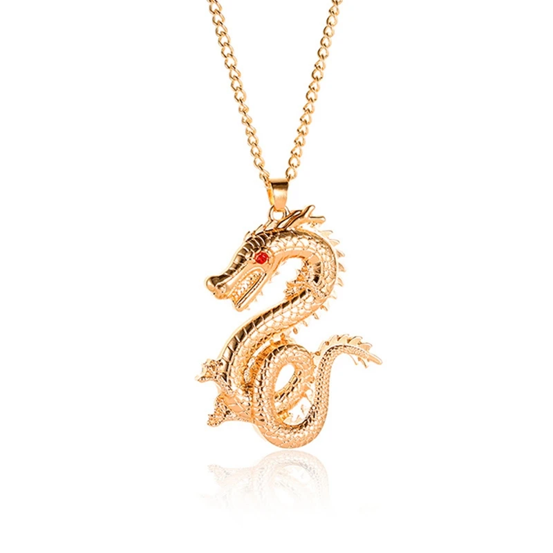 

Red Eyes Gold Color Dragon Pendant Necklace For Women Creative Party Jewelry Exquisite Long Necklaces For Female Collares Bijoux