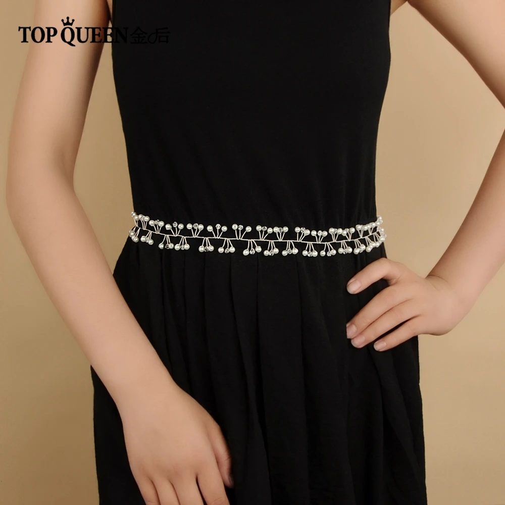 

TOPQUEEN SH47-S Bridal Belts Handmade by Pearls Wedding Sash Belt for The Bride Wedding Accessories Thin Belts for Night Dress