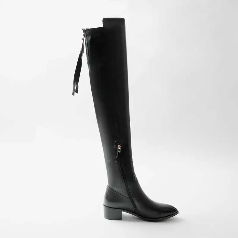 Дизайн; ботинки-оксфорды из коровьей кожи с бахромой и острым носком на толстом среднем каблуке с молнией; европейские суперзвезды; высокие сапоги до бедра размера плюс; L18