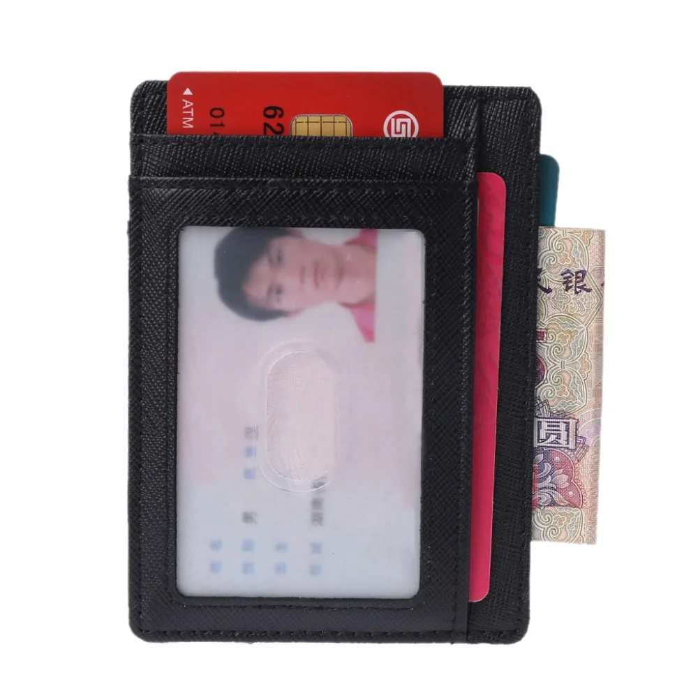 11x8x0,2 см тонкий передний карман кошелек пояса из натуральной кожи ID кредитной держатель для карт случае RFID Блокировка Кошелек черный цвет