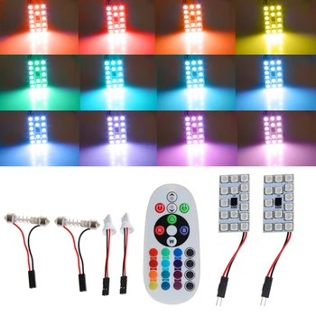 

2x RGB 5050 15 SMD LED Dome Light DC 12V w/T10 Festoon Adapter+Remote Control