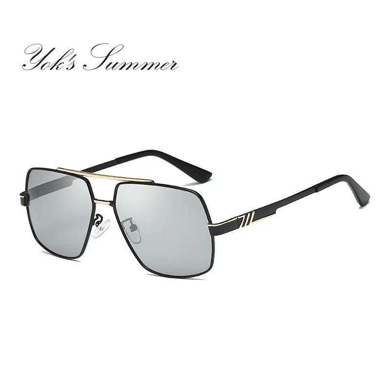 S Summer 광 변색 Glasses 편광 선글라스 Men 스퀘어 (times square) Metal Frame Sun