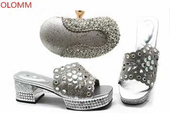 

OLOMM Silver Italian Shoes with Matching Bags High Quality Shoe Bag Set Nigerian Women Wedding Shoes and Bag Sets! WRP1-14