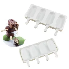 4 Holes Food Grade Silicone Ice Cream Molds Ice Tube Moulds Maker Freezer Ice Cream Bar Party Molds with Popsicle Sticks Kitchen zhenxing 4 cup ice pop making molds w sticks translucent white green