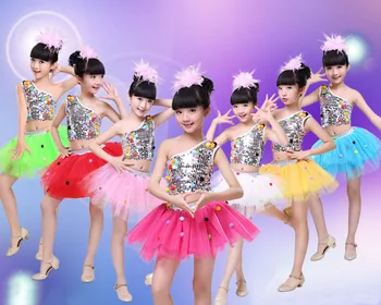 

Songyuexia Children's performance costume jazz dance set girls modern dance performance clothing sequined gauze dancewear