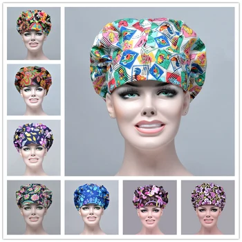 

Colorful Exotic Printed Bouffant Scrub Hat Cap OR Hats for Women Medical Surgical Bouffant Cap 100% Cotton Dentist Work Hats