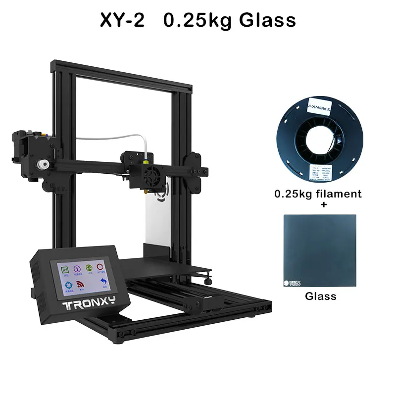 Tronxy, новинка, XY-2, 3D принтер, большой размер печати, FDM, i3, принтер, v-слот, сенсорный экран, продолжительная печать, Горячая кровать, 1,75 мм, PLA - Цвет: XY-2 0.25kg GIass