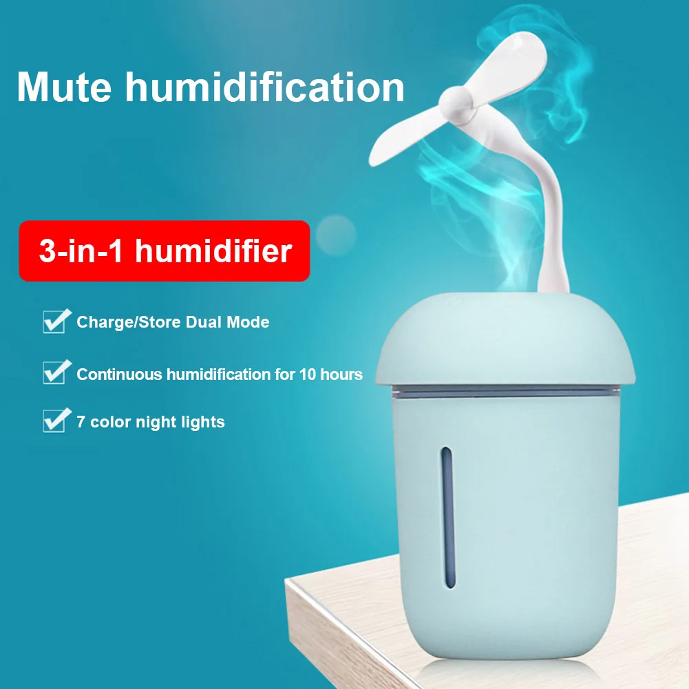 

Fashion Ultrasonic Cool Mist Diffuser USB Rechargeable Quiet Desk Fan LED Night Light for Home Office Car HY99 JY23