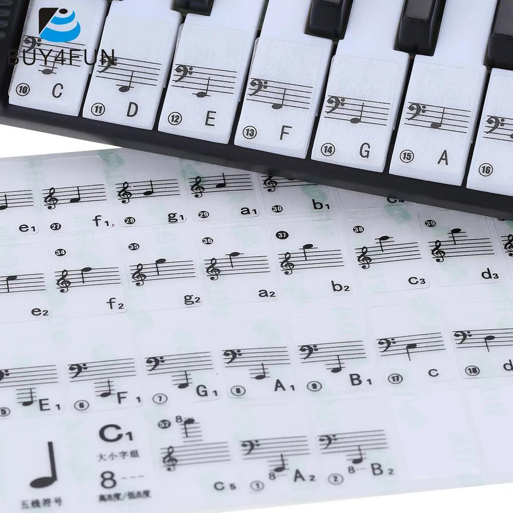 

Hot Sale! Transparent Piano Keyboard Sticker 49/61 Key Electronic Keyboard 88 Key Piano Stave Note Sticker for White Keys