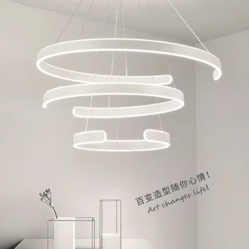 

Modern Pendant Lights For Living Room Dining Room Circle Rings Acrylic Aluminum Body LED Ceiling Lamp Fixtures