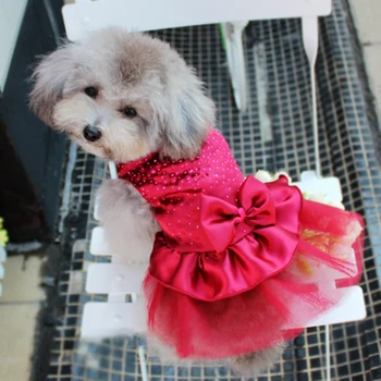 

Dog Lace Skirt Clothes Wedding Party Pet Cat Bowknot Tutu Dress Princess Costume