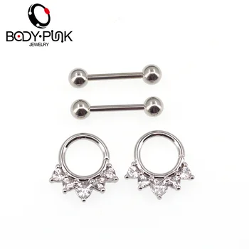 

BODY PUNK 2 Piece 14G Punk Rock Sexy Heart Prong Steel Heart Prong Nipple Barbell Rings Body Piercing Jewelry Bar Ring