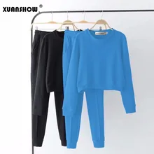 XUANSHOW 2018 Fashion Tracksuit Women Autumn Winter Vintage Streetwear Two Piece Set Pullover Crop Sweatshirt Long Pants Outfits