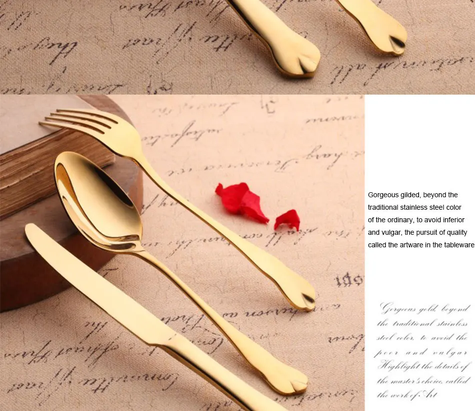 Luxury Gold Cutlery Set Stainless Steel Metal Dinnerware Set 3 Pieces Knife Fork Tableware Dining Dinner Western Food Kitchen (9)