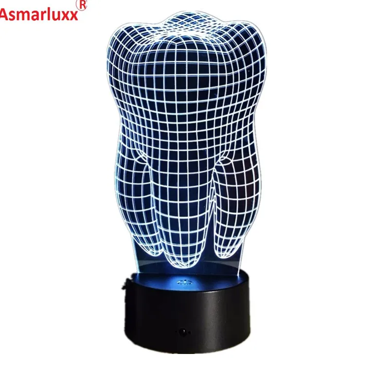 

(Ship from US)3D Tooth LED RGBW Touch Switch 7 Color Charging Night Light Desk Table Lamp Bedside Decor Light For Denta Hopistal