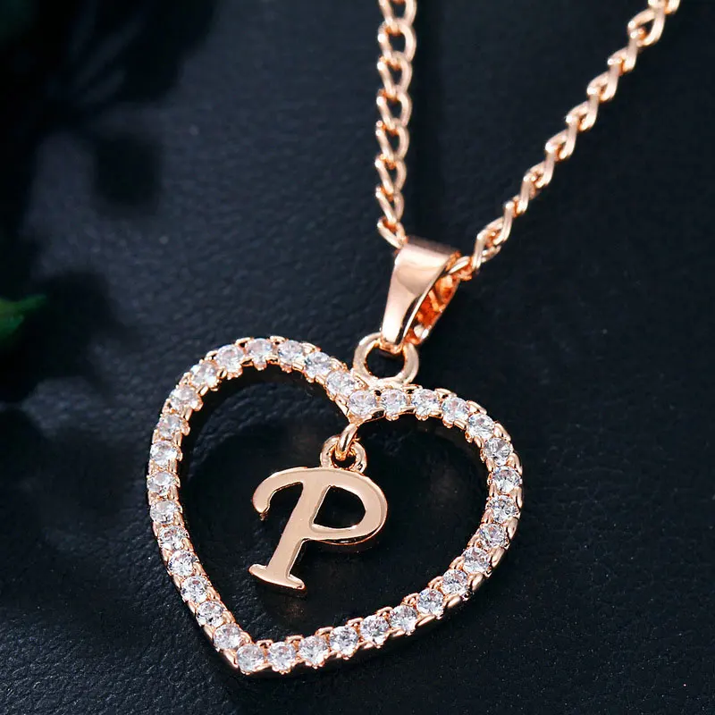 Романтическая любовь ожерелье с кулоном Стразы ожерелье для девочек женские золотые воротники с алфавитом трендовые новые шармы - Окраска металла: P