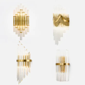 

Modern Light Led Crystal Wall Light Iron Art Golden Sconce Wall Lamp Bedroom Bedside Living Room Dining Room TV Wall Decoration