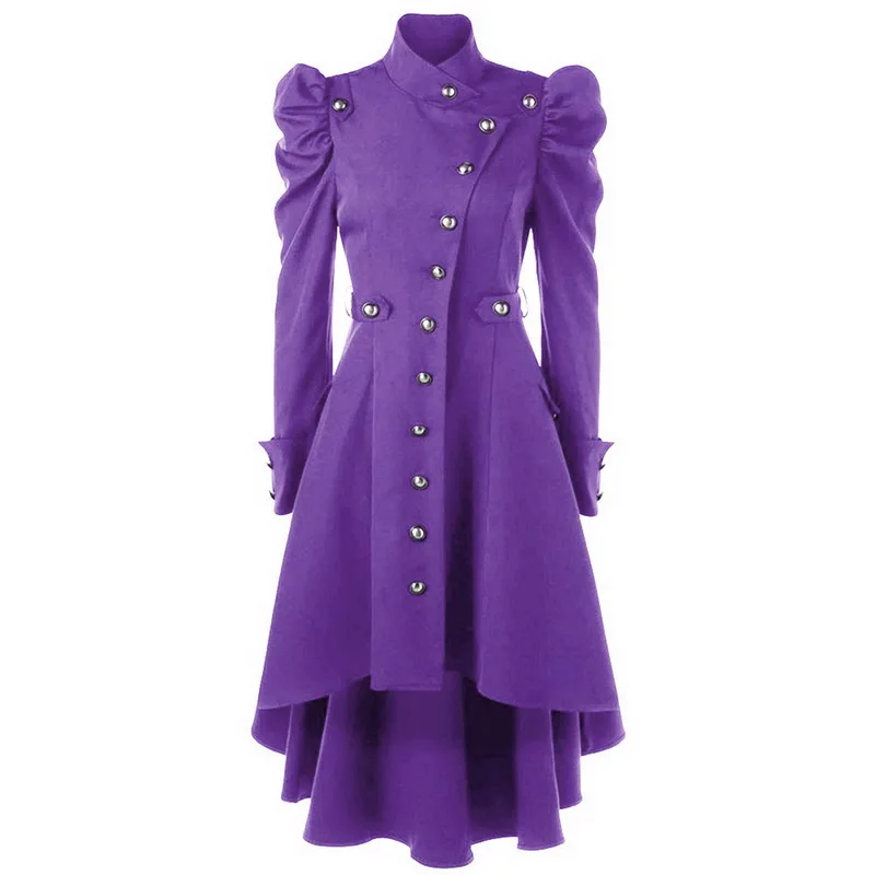 Женские зимние вечерние платья, винтажное платье-туника на пуговицах, модное праздничное однотонное платье с длинным рукавом и стоячим воротником, женская одежда Vestidos - Цвет: purple