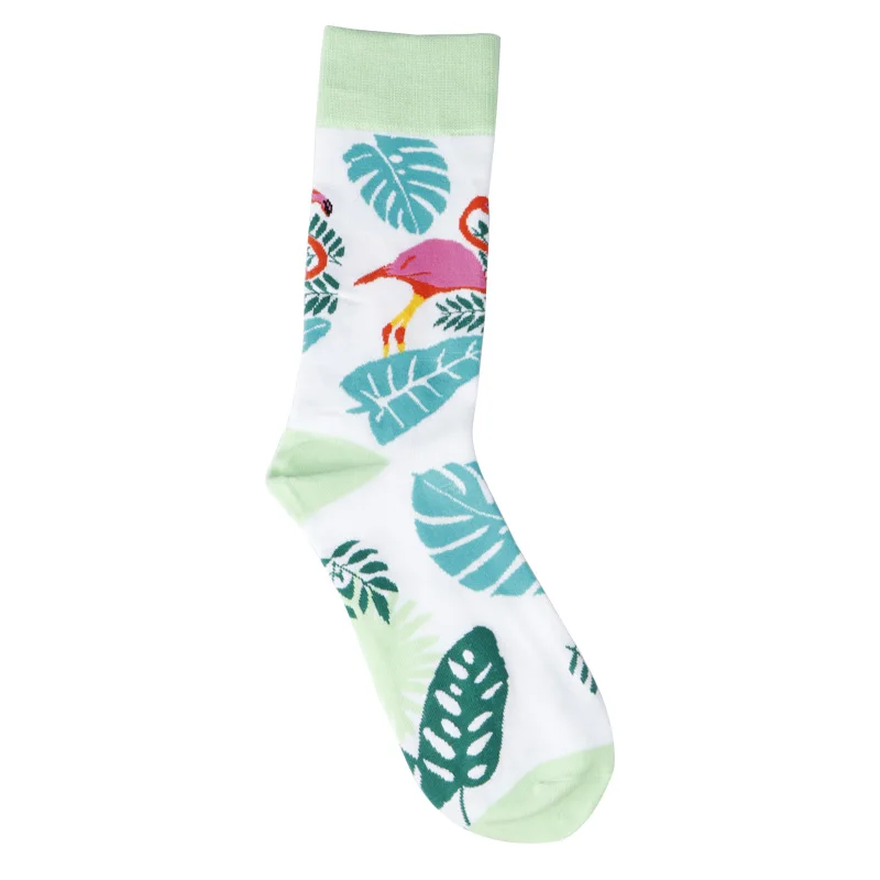 Цветные повседневные мужские носки с забавным динозавром, акулой, хлопковые нарядные носки, новинка, мужские свадебные носки с космическим космонавтом, созвездием - Цвет: flamingo 2