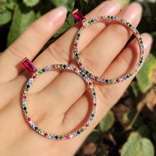 Большие круглые полые серьги-гвоздики с радужным кубическим цирконием для женщин геометрический золотистый большая красная серьга бижутерия