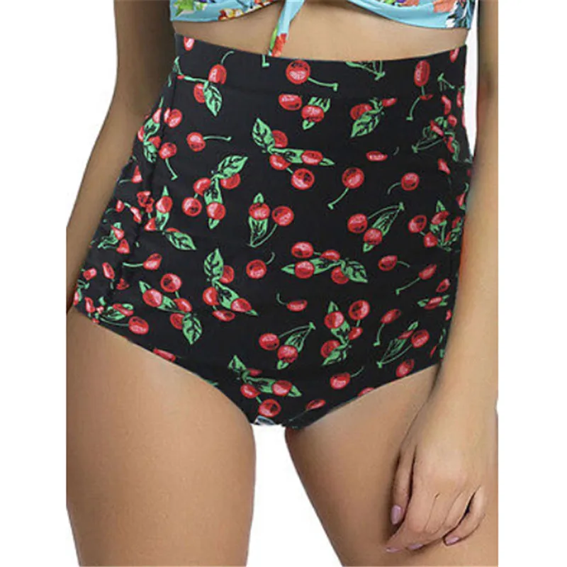 

2017 women Bikini bottom high waist printing swimwear Briefs swimwear split swimming trunks Brazilian Bottoms Thong Beach Shorts