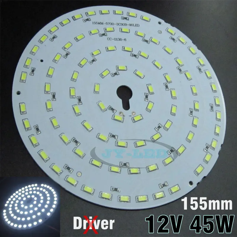 30W 155mm DC12V LED PCB, Input DC 12V Needn't Driver SMD5730 Super Brightness Aluminum Lamp plate