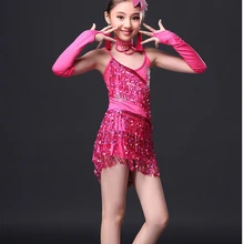 Профессиональный 110-140 см малыш Румба латинские танцы платье+ рукав+ ожерелье Синий Розовый redtango Samba Конкурс костюма