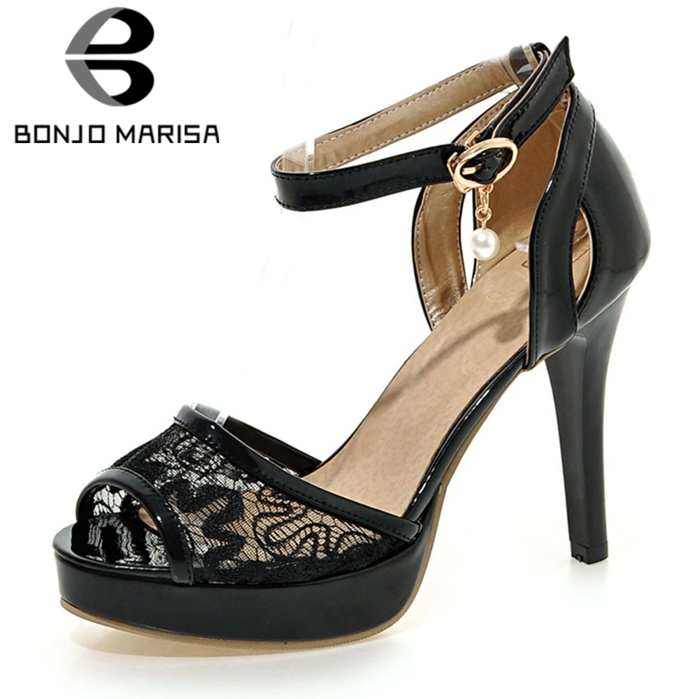 

BONJOMARISA 2019 Plus Size 29-46 New Sweet Ankle Strap Platform High Heels Shoes Woman Casual Party Office Summer Sandals
