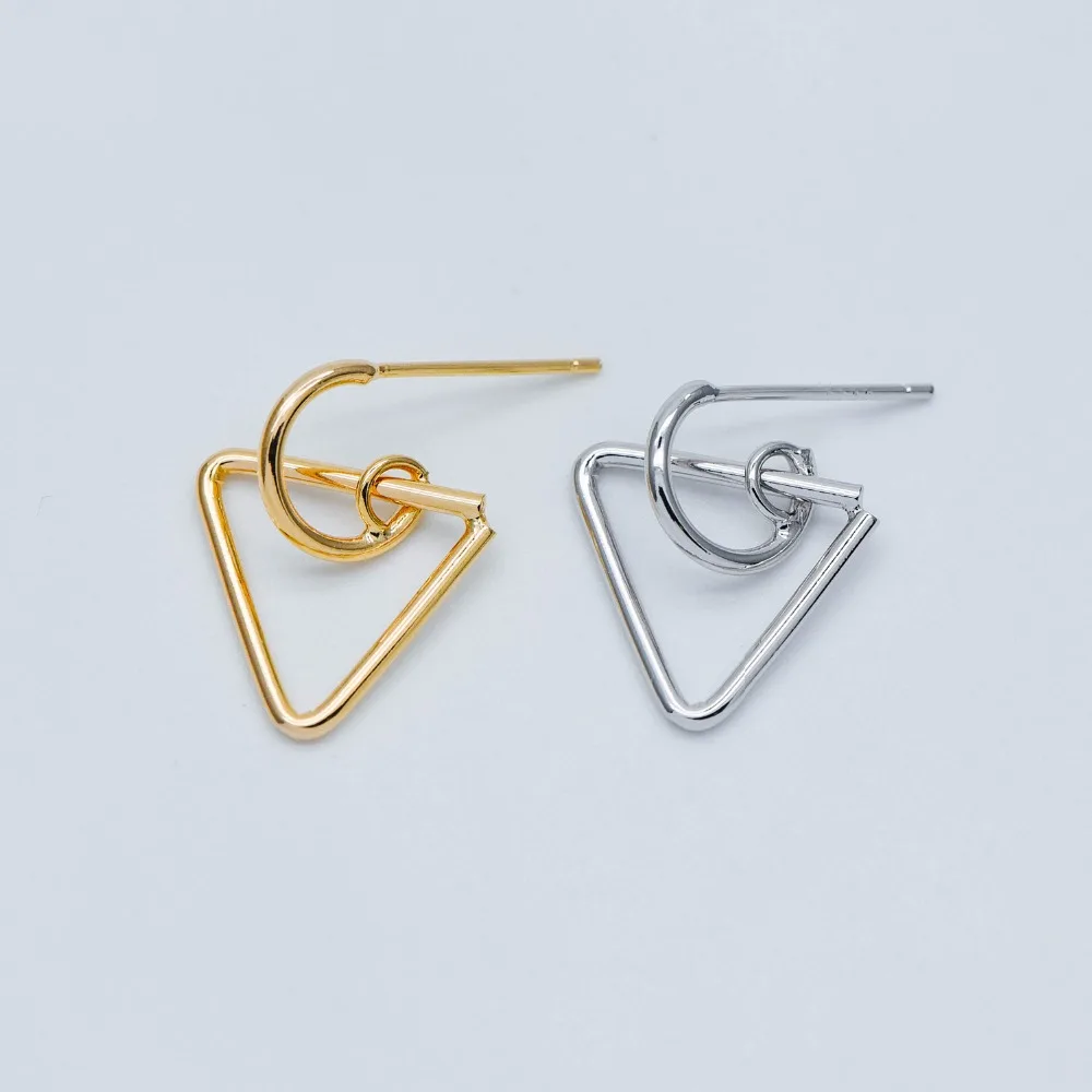 

10pcs Gold/ Silver Triangle Earrings, Gold/ Rhodium plated on Brass, Geometric Ear Stud Components (GB-531)