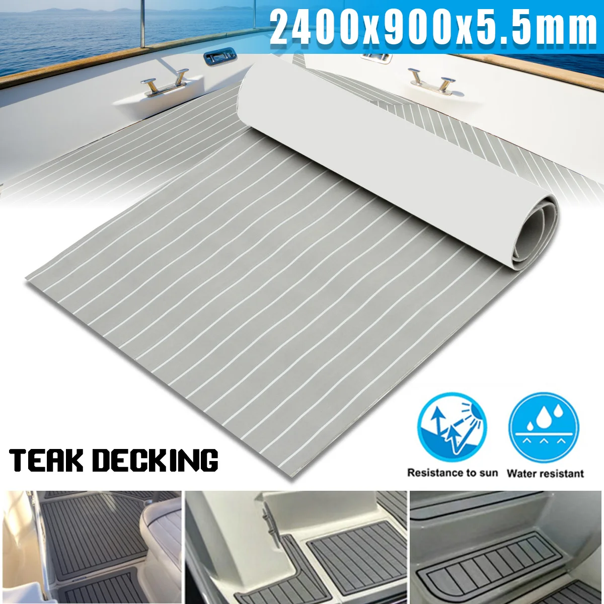 

90x240cm Light Grey with White 5.5mm thickness EVA Foam Teak Boat Flooring Sheet Yacht Synthetic Teak Decking Pad