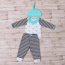 Kaiya Angel/Рождественская одежда для малышей комплект одежды из 3 предметов, детская шапка, рубашка с длинными рукавами и штаны комплект одежды для девочек комплект в полоску в Золотой горошек