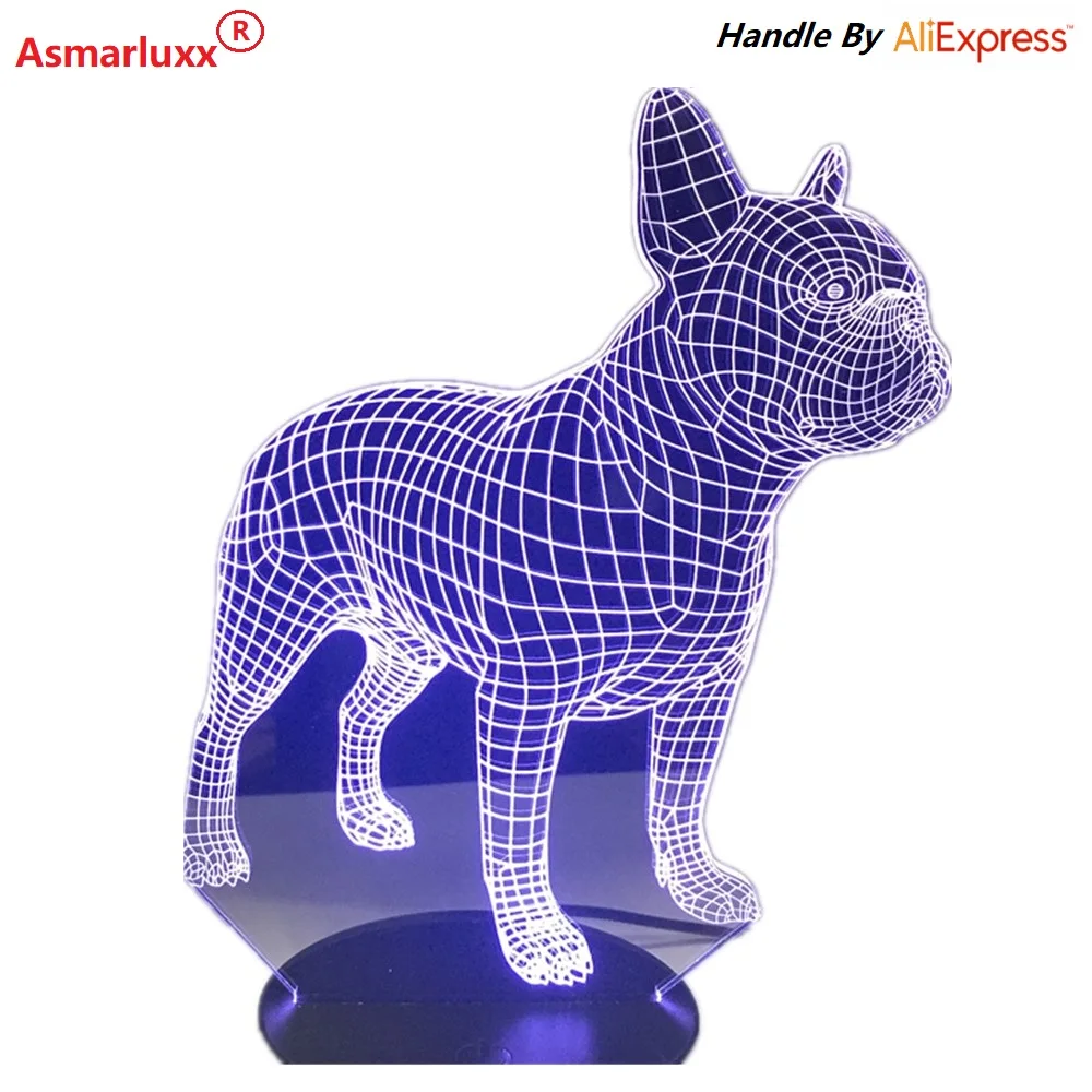  French Bulldog 3D LED Night Lamp 7 Colors USB Hologram Decor Lamp Table Desk Lights Birthday Party  - 32854600259