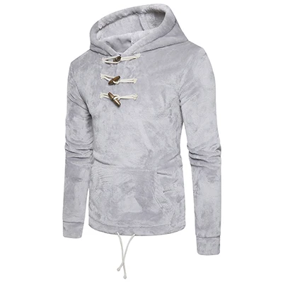 light gray Новое поступление, вельветовые толстовки кораллового цвета, мужская толстовка с капюшоном, однотонная толстовка с роговыми пуговицами, теплая зимняя мужская Толстовка свободного кроя, большие размеры s-xxl - Цвет: light gray