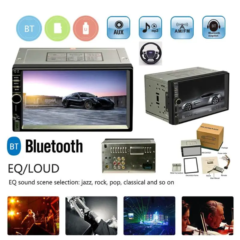 

VODOOL 2 DIN Car Radio MP5 Player 7in Touch Screen Car In-dash Bluetooth Radio Stereo Support Rear View Camera PS Navigation