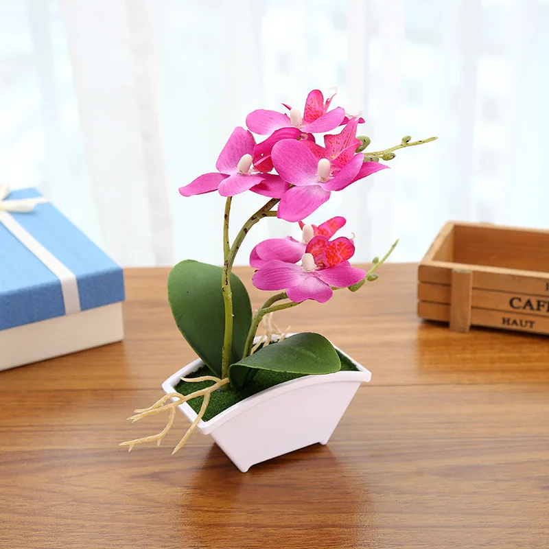 

Double Fork Phalaenopsis Creative Bonsai with Pot Artificial Flower Ornaments Home Simulation Plant Potted Holiday Party Gift