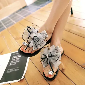 

Women Sandals Fashion Dot Print Summer Beach Slippers 2019 New Sweet Bowknot High Heels Casual Shoes Women Size