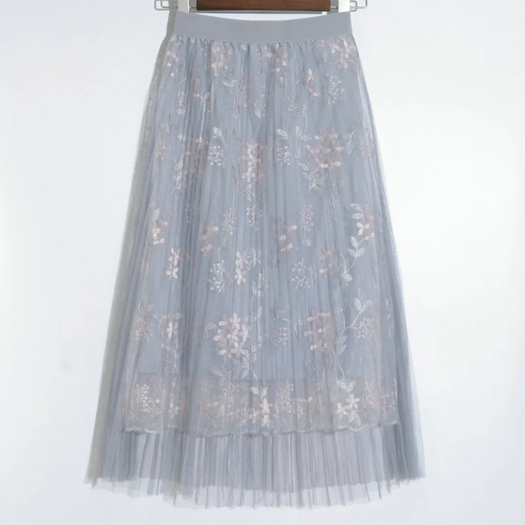 Womail юбки, женские модные юбки, летние юбки с высокой эластичной талией, сетчатые кружевные юбки с цветочной вышивкой, большие юбки-качели, Прямая поставка, May7