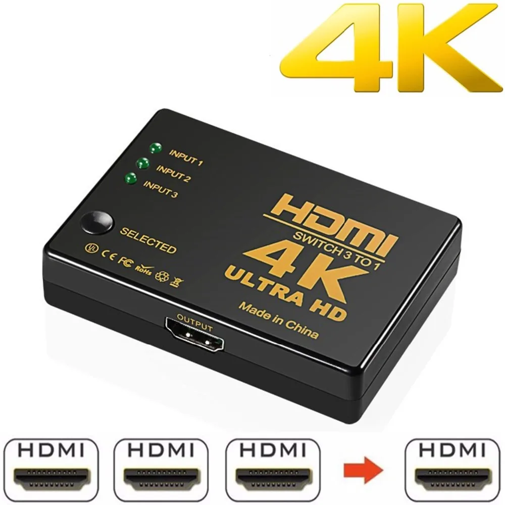 

1PCS 3 Port 4K*2K 1080P Switcher HDMI Switch Selector 3x1 Splitter Box Ultra HD for HDTV Xbox PS3 PS4 Multimedia HOT sale