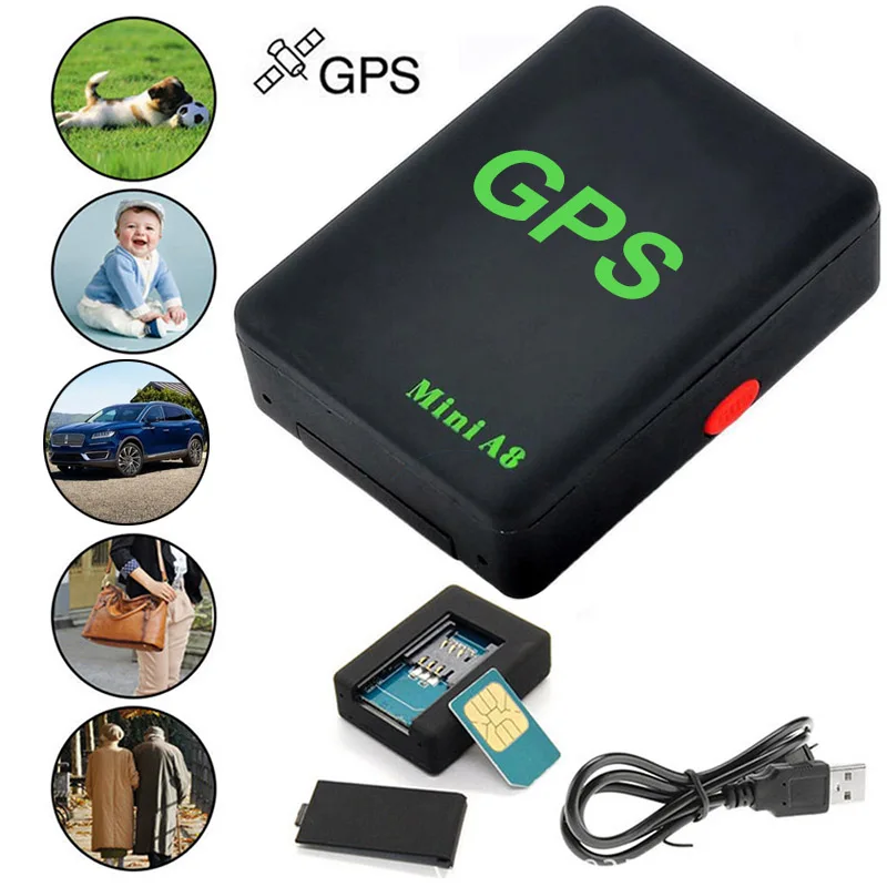 

Mini A8 GPS Tracker Locator Real Time Old Men Kids Pet Car GSM/GPRS/LBS Tracking Power Adapter Support SIM Card With SOS Button