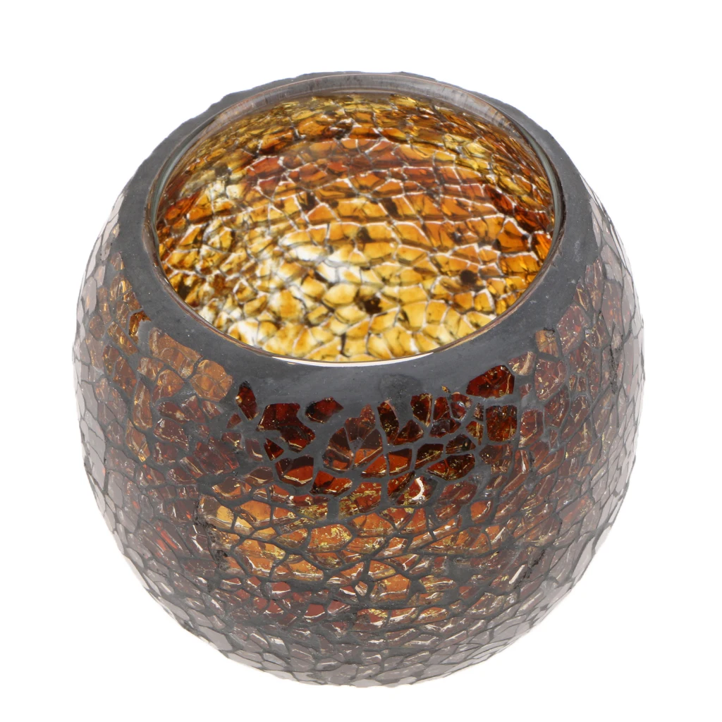 2 Pieces Home Decor Window Desk Top Glow Mosaic Candleholder Candlestick Bowl