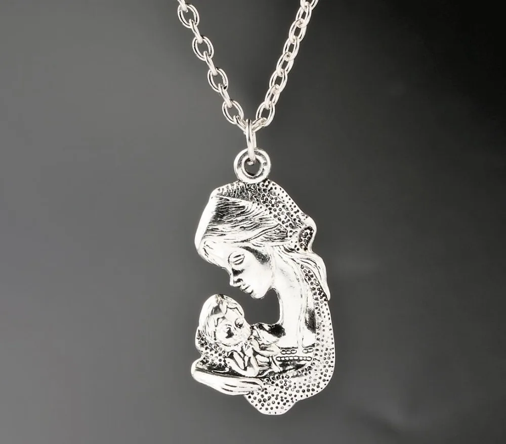 

Newborns in her mother's Arms Pendant Necklace Antique Silver Charms Necklaces Jewelry New