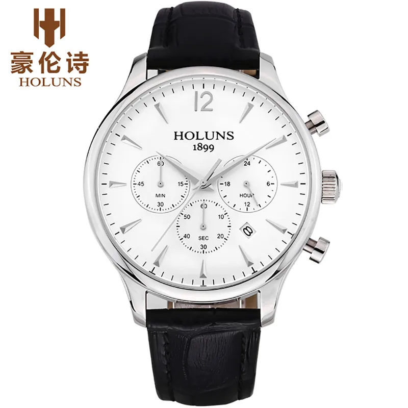 

HOLUNS Minimalist Mens Business Quartz Wristwatch Chronograph Men's Watch Modern Genuine Leather Strap Clock Luxury Watches Gift