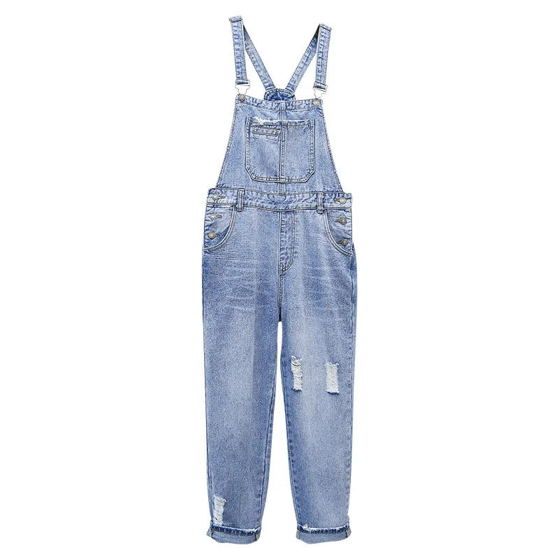 

Rompers Womens Jumpsuit Casual Loose Overalls Salopette Femme Jeans Ripped Hole Pocket Female Streetwear Denim Pants Plus Size